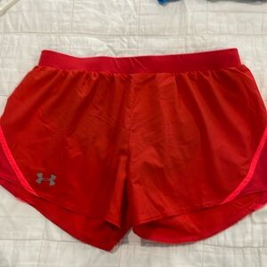 Red underamour shorts with built in underwear
